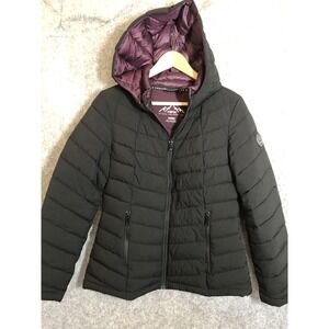 HFX Jacket Womens Medium Black Hooded Quilted Puffer Zip Pockets Lightweight